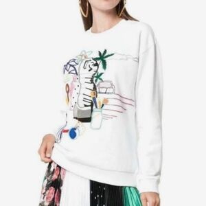 MARY KATRANTZOU Saker Pop Art White Sweater Womens Large Golf